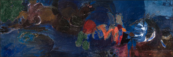 Lei Molin, Zonder titel, [ca. 1961], olieverf op doek, 52 x 142 cm.  Particuliere collectie Maastricht. Foto Etienne van Sloun 