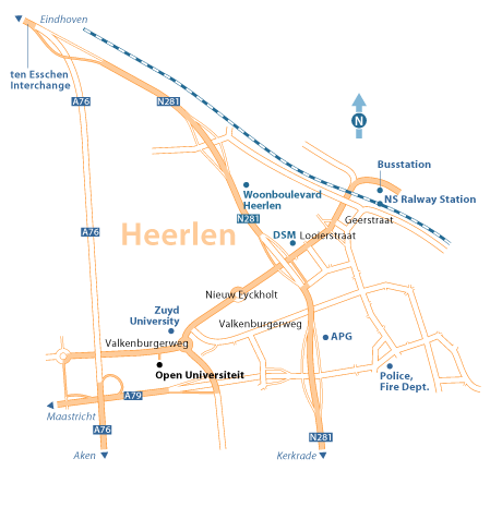 Route map campus location Open Universiteit, Heerlen, the Netherlands.